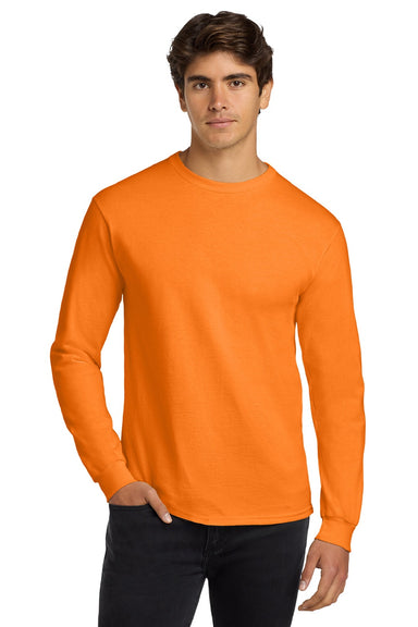 Gildan G2400/2400 Mens Ultra Long Sleeve Crewneck T-Shirt Safety Orange Model Front