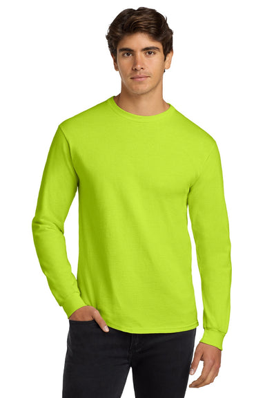 Gildan G2400/2400 Mens Ultra Long Sleeve Crewneck T-Shirt Safety Green Model Front