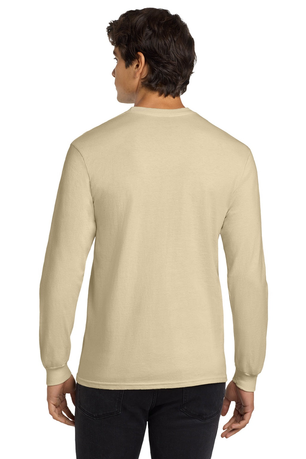 Gildan G2400/2400 Mens Ultra Long Sleeve Crewneck T-Shirt Sand Model Back