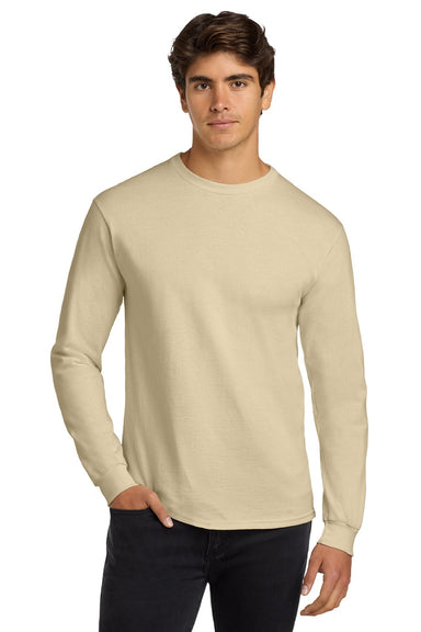 Gildan G2400/2400 Mens Ultra Long Sleeve Crewneck T-Shirt Sand Model Front