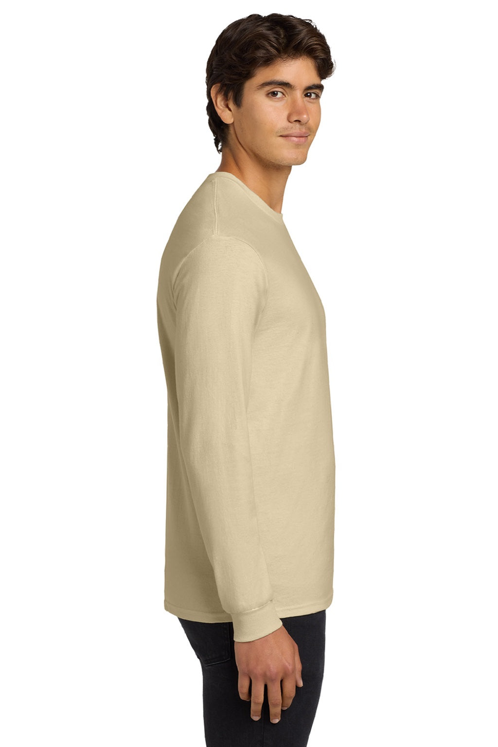 Gildan G2400/2400 Mens Ultra Long Sleeve Crewneck T-Shirt Sand Model Side