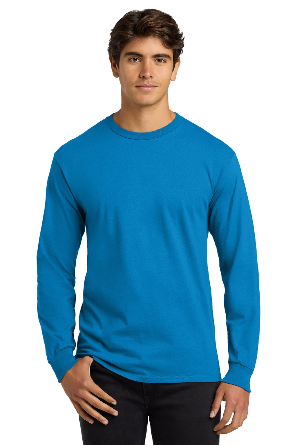 Gildan G2400/2400 Mens Ultra Long Sleeve Crewneck T-Shirt Sapphire Blue Model Front
