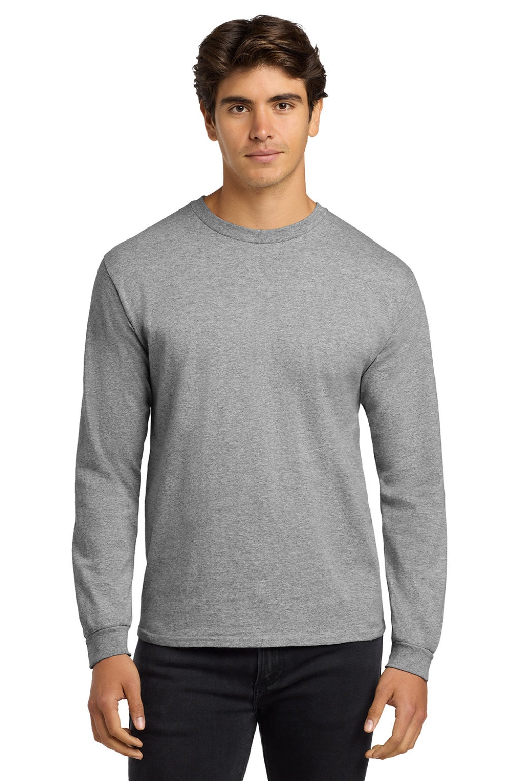 Gildan G2400/2400 Mens Ultra Long Sleeve Crewneck T-Shirt Sport Grey Model Front