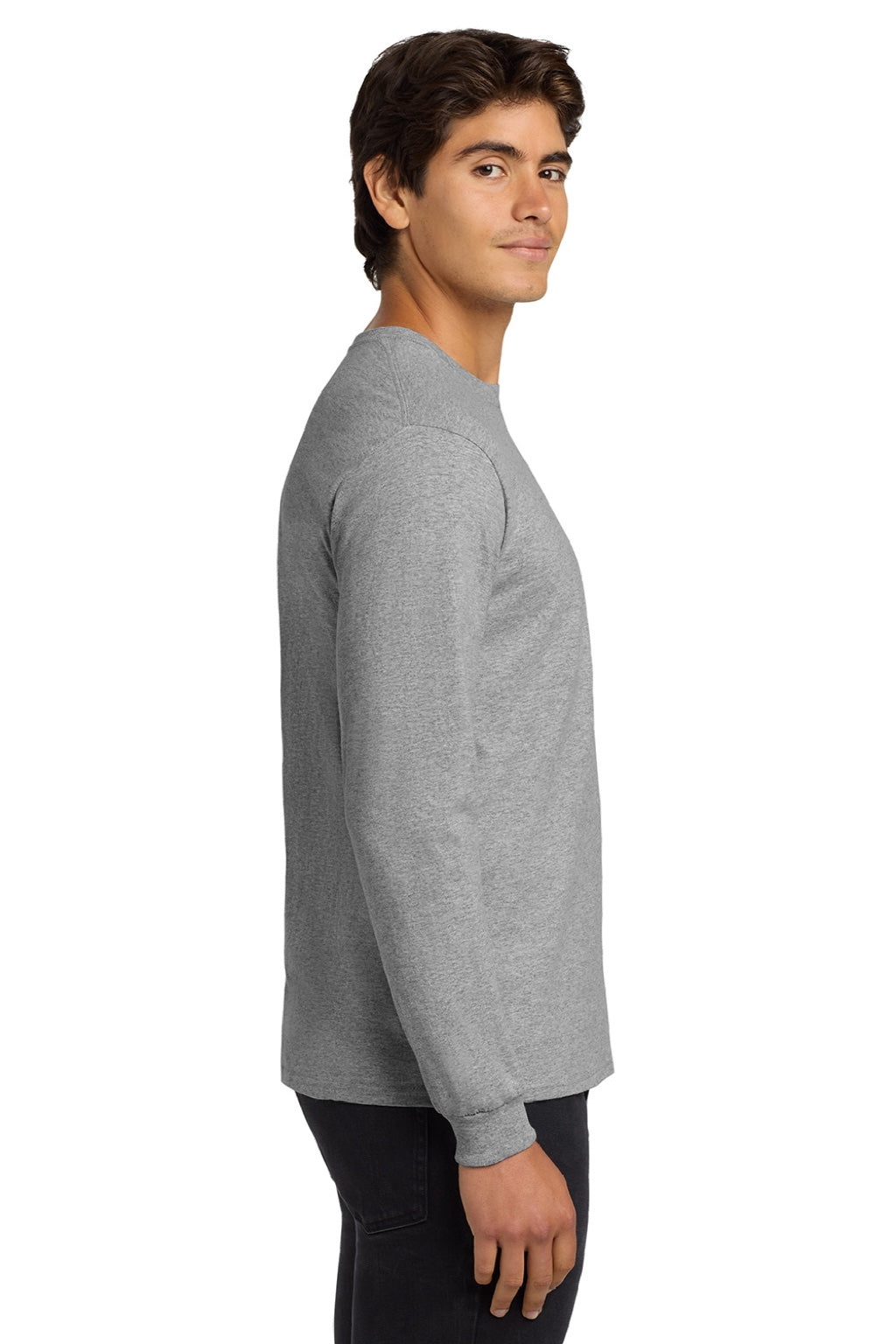Gildan G2400/2400 Mens Ultra Long Sleeve Crewneck T-Shirt Sport Grey Model Side