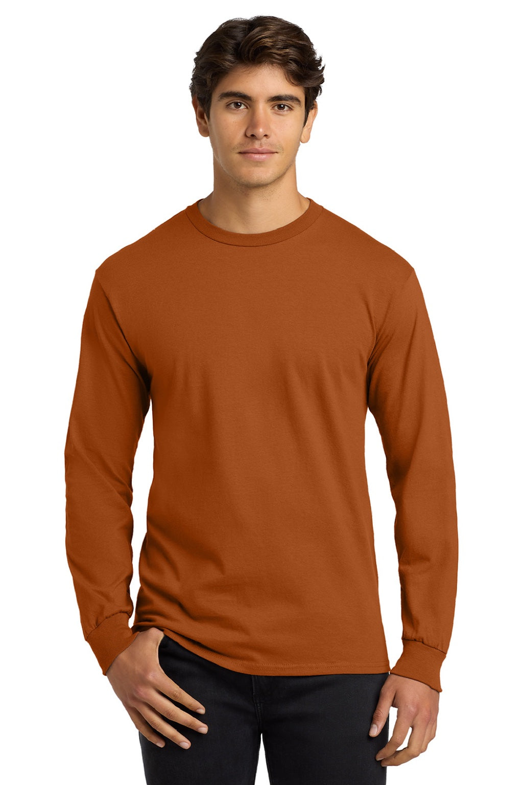 Gildan G2400/2400 Mens Ultra Long Sleeve Crewneck T-Shirt Texas Orange Model Front