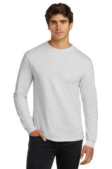 Gildan G2400/2400 Mens Ultra Long Sleeve Crewneck T-Shirt White Model Front
