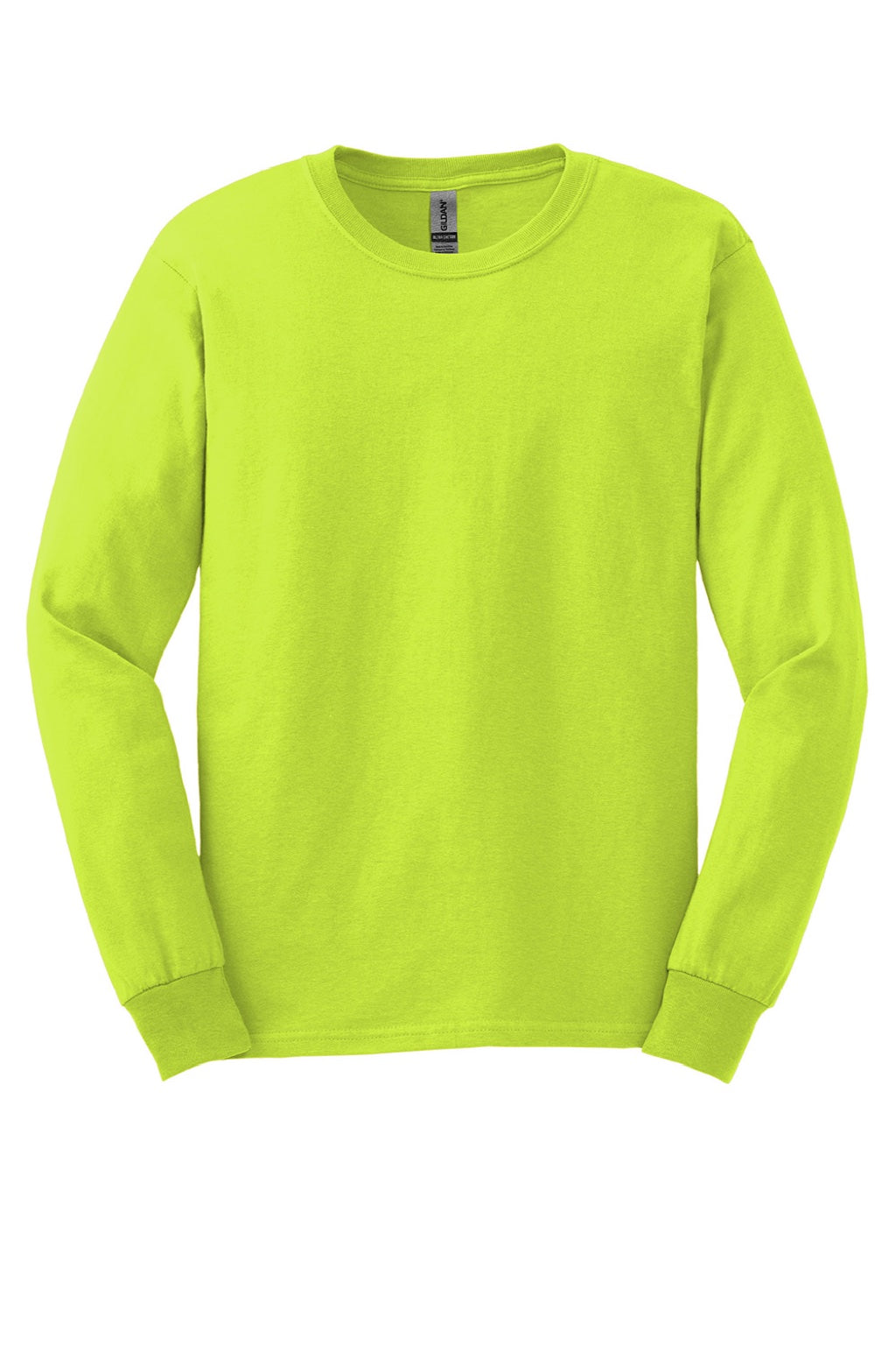 Gildan G2400/2400 Mens Ultra Long Sleeve Crewneck T-Shirt Safety Green Flat Front