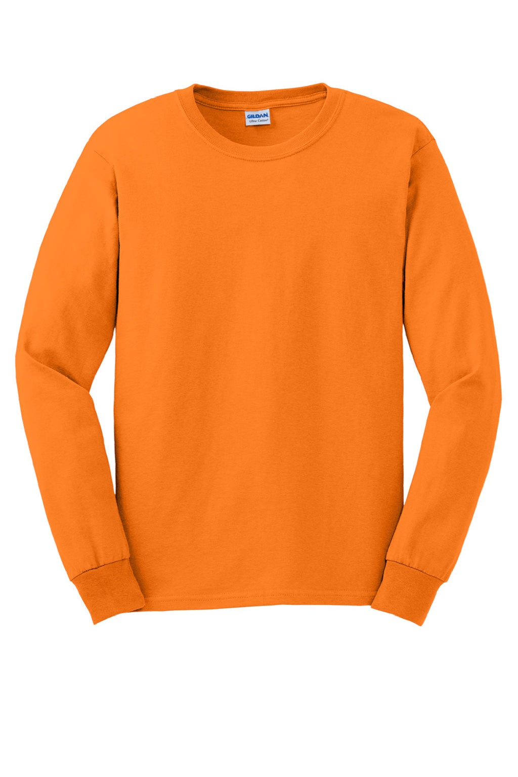Gildan G2400/2400 Mens Ultra Long Sleeve Crewneck T-Shirt Safety Orange Flat Front