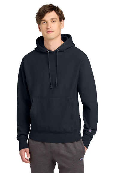 Champion GDS101 Mens Reverse Weave Garment Dyed Hooded Sweatshirt Hoodie w/ Pouch Pocket Navy Blue Model Front