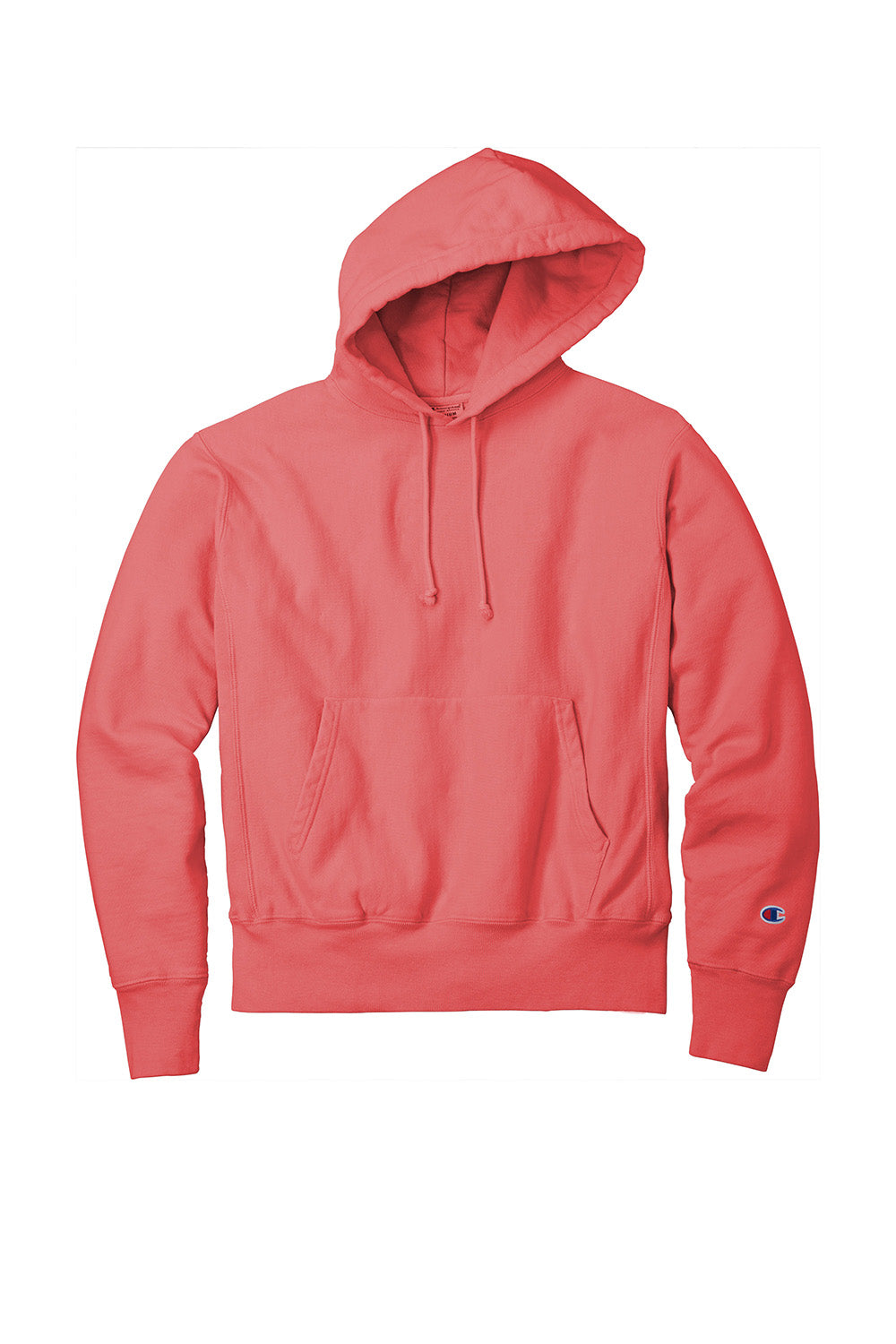 Champion GDS101 Mens Reverse Weave Garment Dyed Hooded Sweatshirt Hoodie w/ Pouch Pocket Coral Craze Flat Front