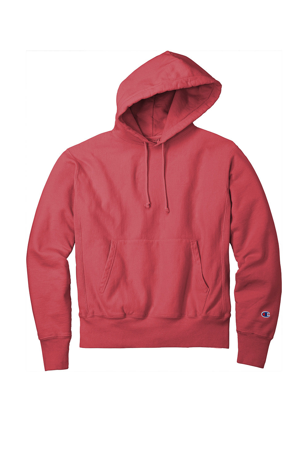 Champion GDS101 Mens Reverse Weave Garment Dyed Hooded Sweatshirt Hoodie w/ Pouch Pocket Crimson Red Flat Front