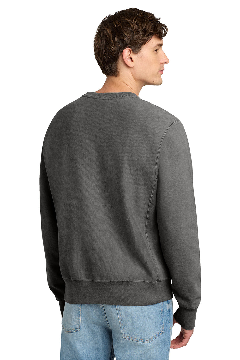 Champion GDS149 Mens Reverse Weave Garment Dyed Crewneck Sweatshirt New Railroad Grey Model Back
