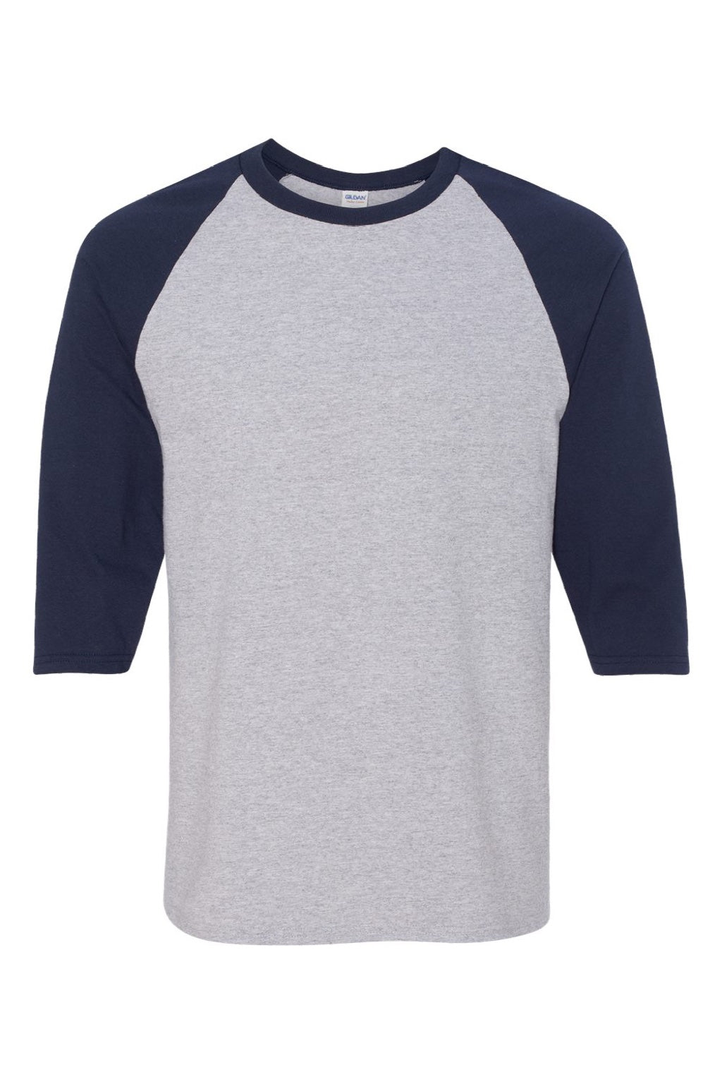 Gildan 5700 Mens 3/4 Sleeve Crewneck T-Shirt Sport Grey/Navy Blue Flat Front