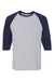 Gildan 5700 Mens 3/4 Sleeve Crewneck T-Shirt Sport Grey/Navy Blue Flat Front