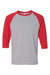 Gildan 5700 Mens 3/4 Sleeve Crewneck T-Shirt Sport Grey/Red Flat Front