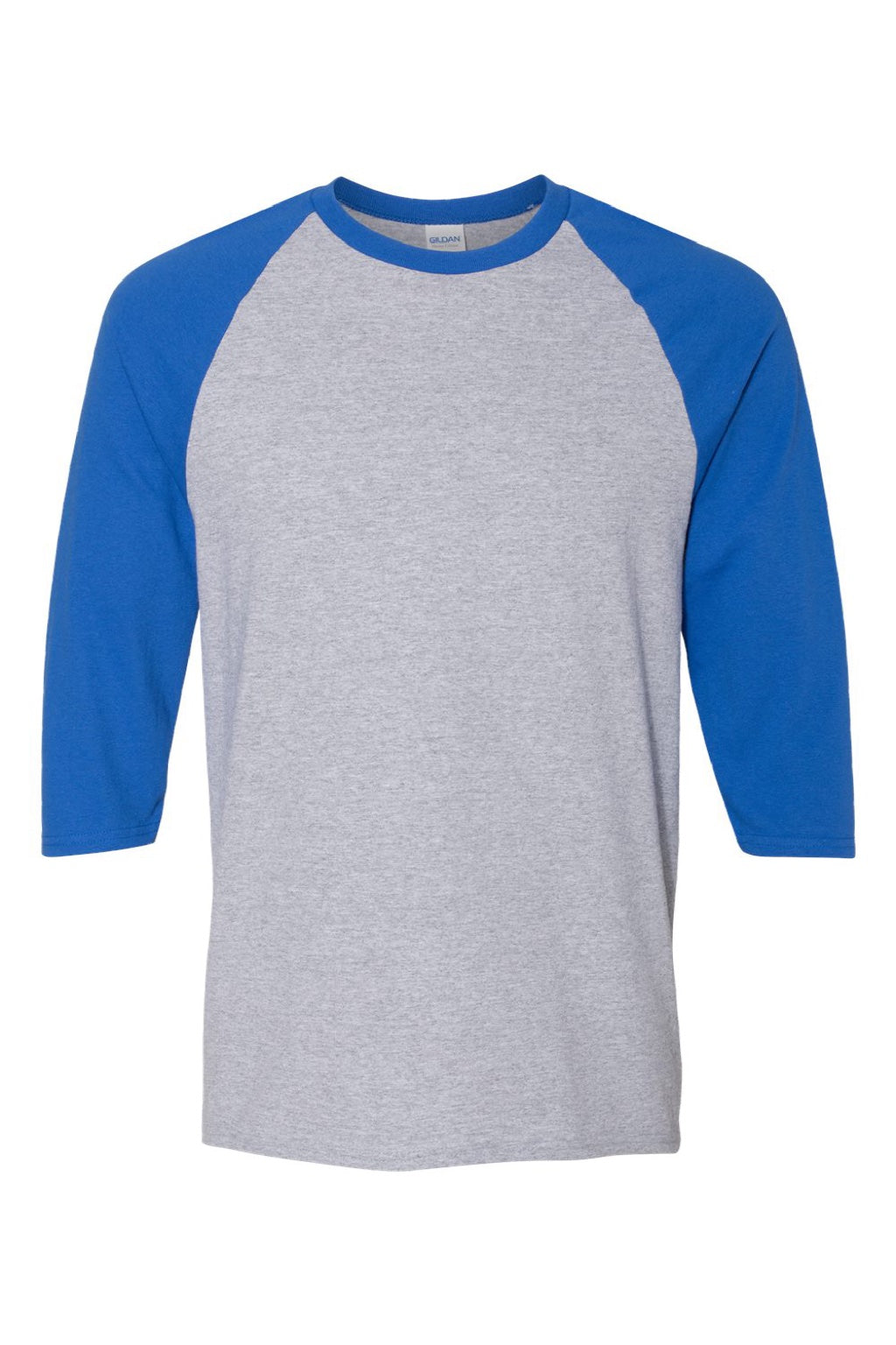 Gildan 5700 Mens 3/4 Sleeve Crewneck T-Shirt Sport Grey/Royal Blue Flat Front