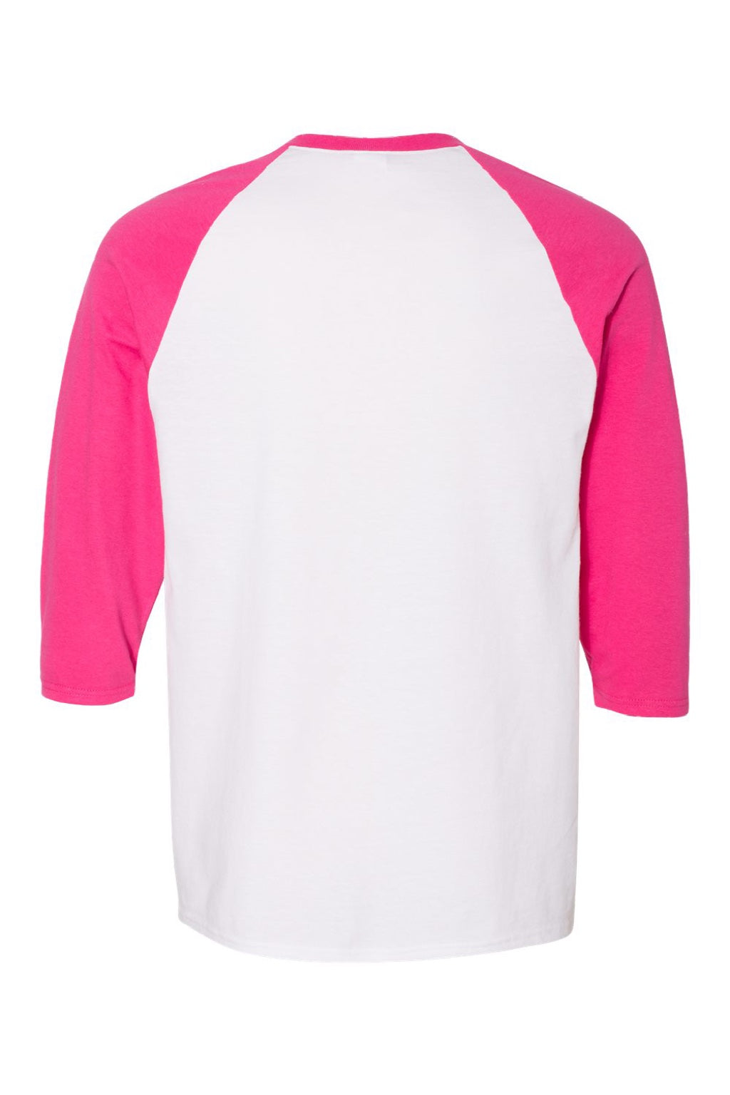 Gildan 5700 Mens 3/4 Sleeve Crewneck T-Shirt White/Heliconia Pink Flat Back