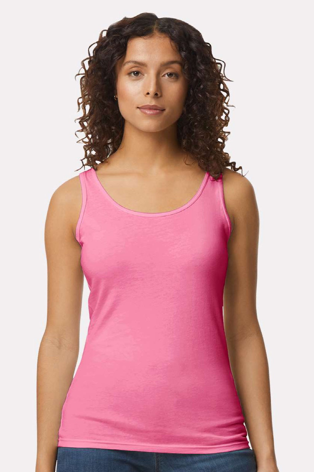 Gildan 64200L Womens Softstyle Tank Top Azalea Pink Model Front