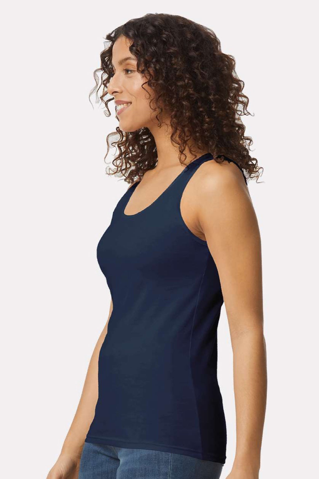 Gildan 64200L Womens Softstyle Tank Top Navy Blue Model Side
