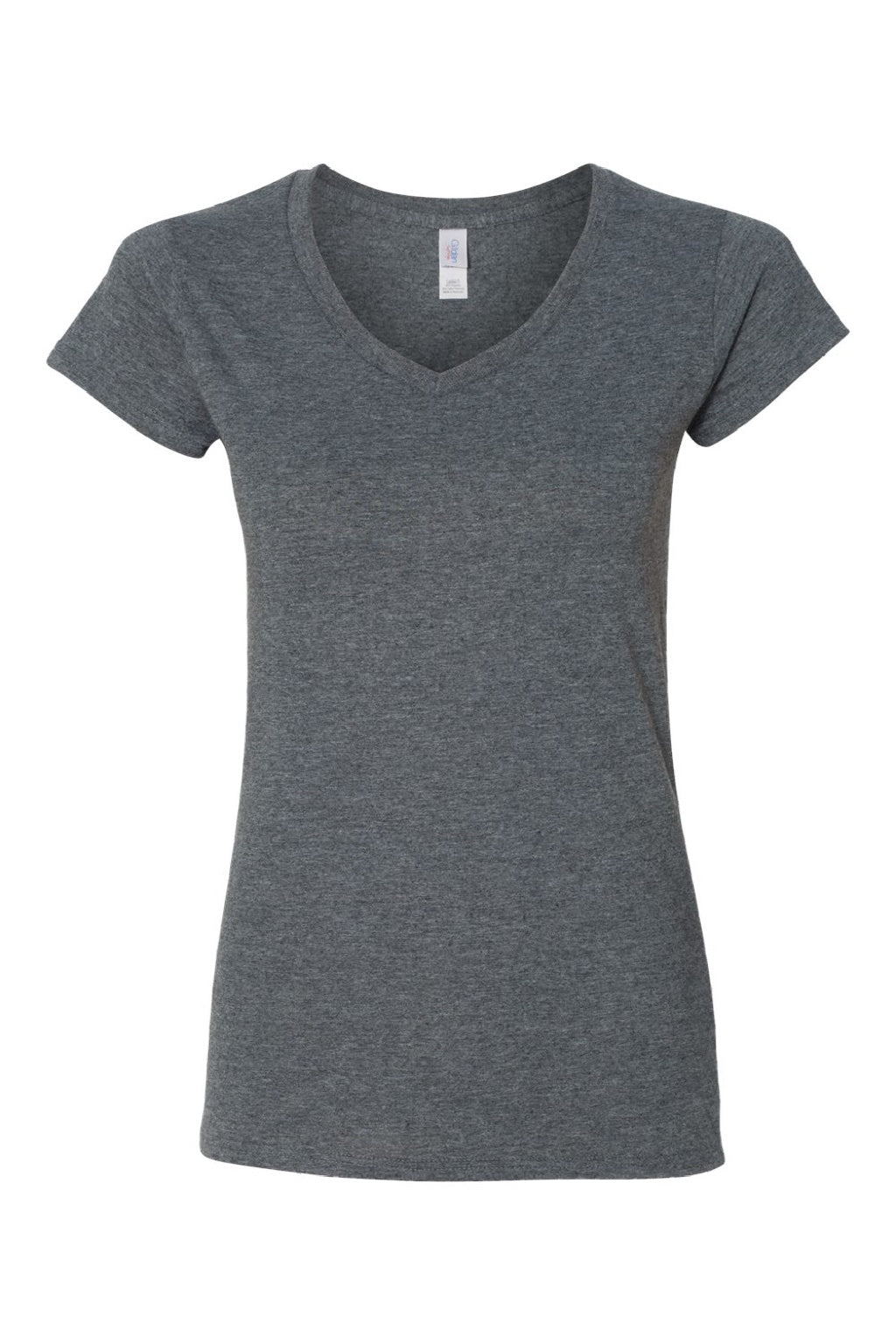 Gildan 64V00L Womens Softstyle Short Sleeve V-Neck T-Shirt Heather Dark Grey Flat Front