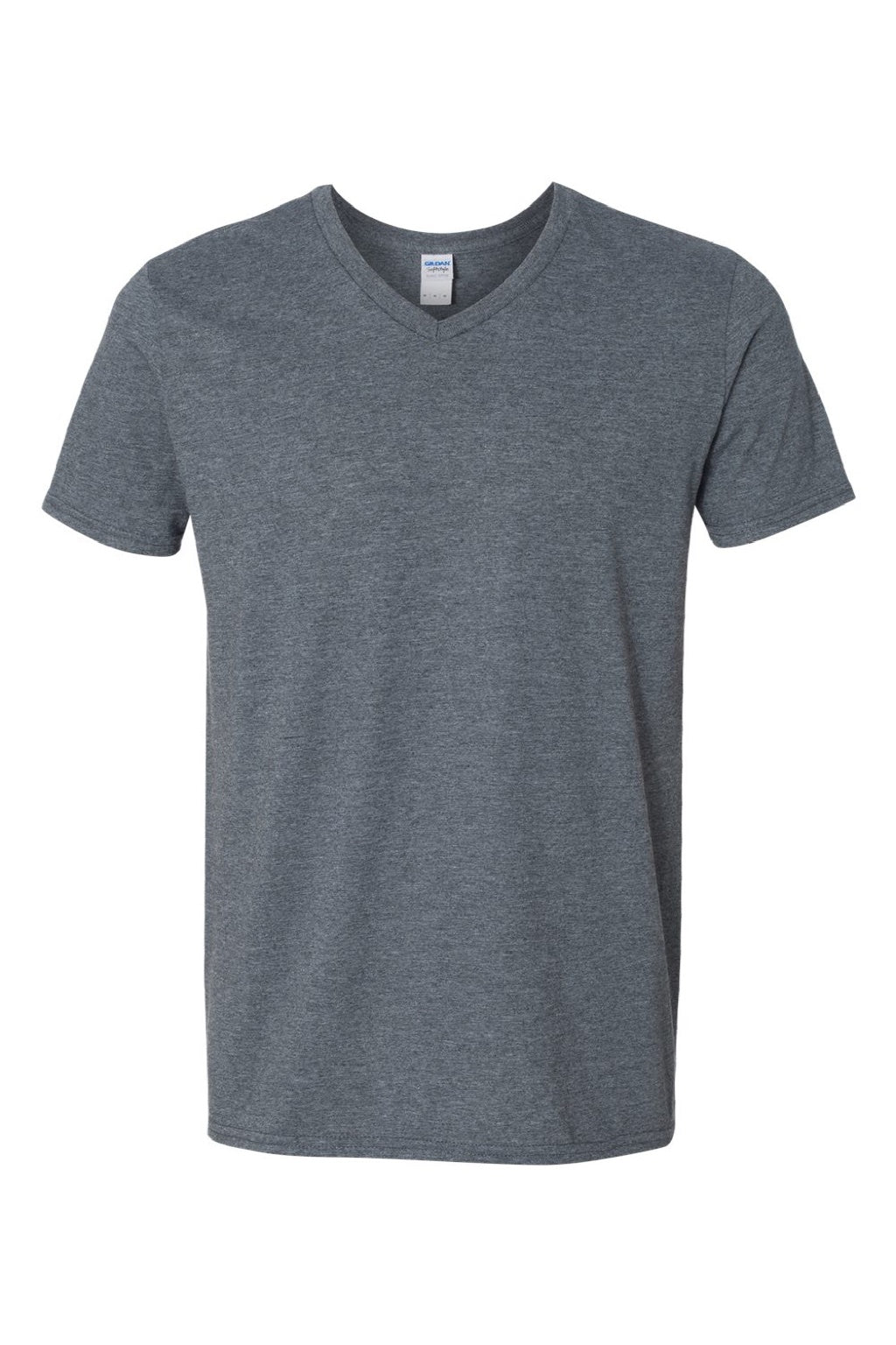 Gildan 64V00 Mens Softstyle Short Sleeve V-Neck T-Shirt Heather Dark Grey Flat Front