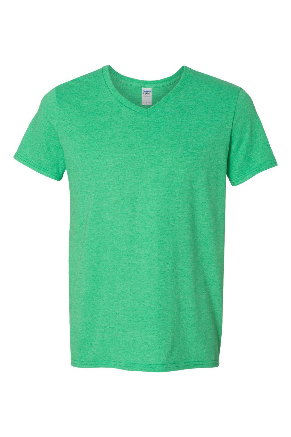 Gildan 64V00 Mens Softstyle Short Sleeve V-Neck T-Shirt Heather Irish Green Flat Front