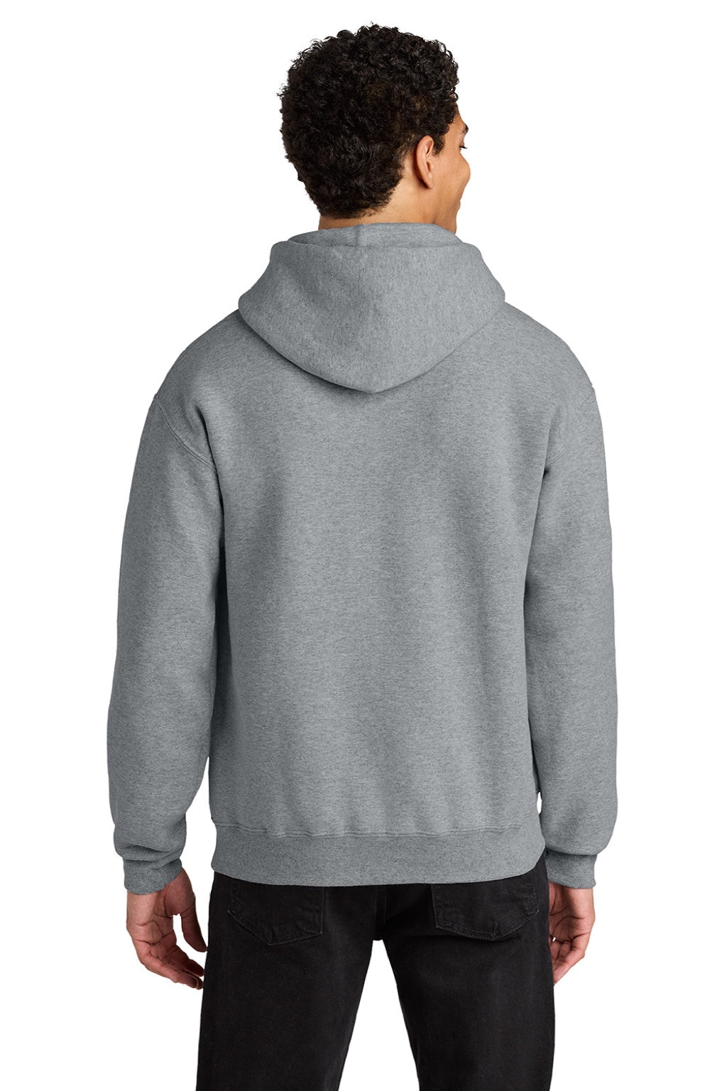 Jerzees H12M Mens Rugged Hooded Sweatshirt Hoodie w/ Pouch Pocket Heather Grey Model Back