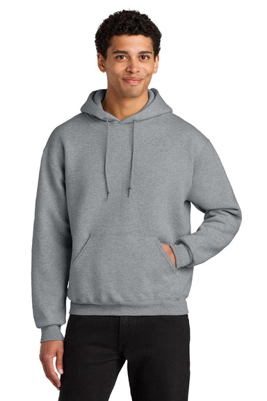 Jerzees H12M Mens Rugged Hooded Sweatshirt Hoodie w/ Pouch Pocket Heather Grey Model Front