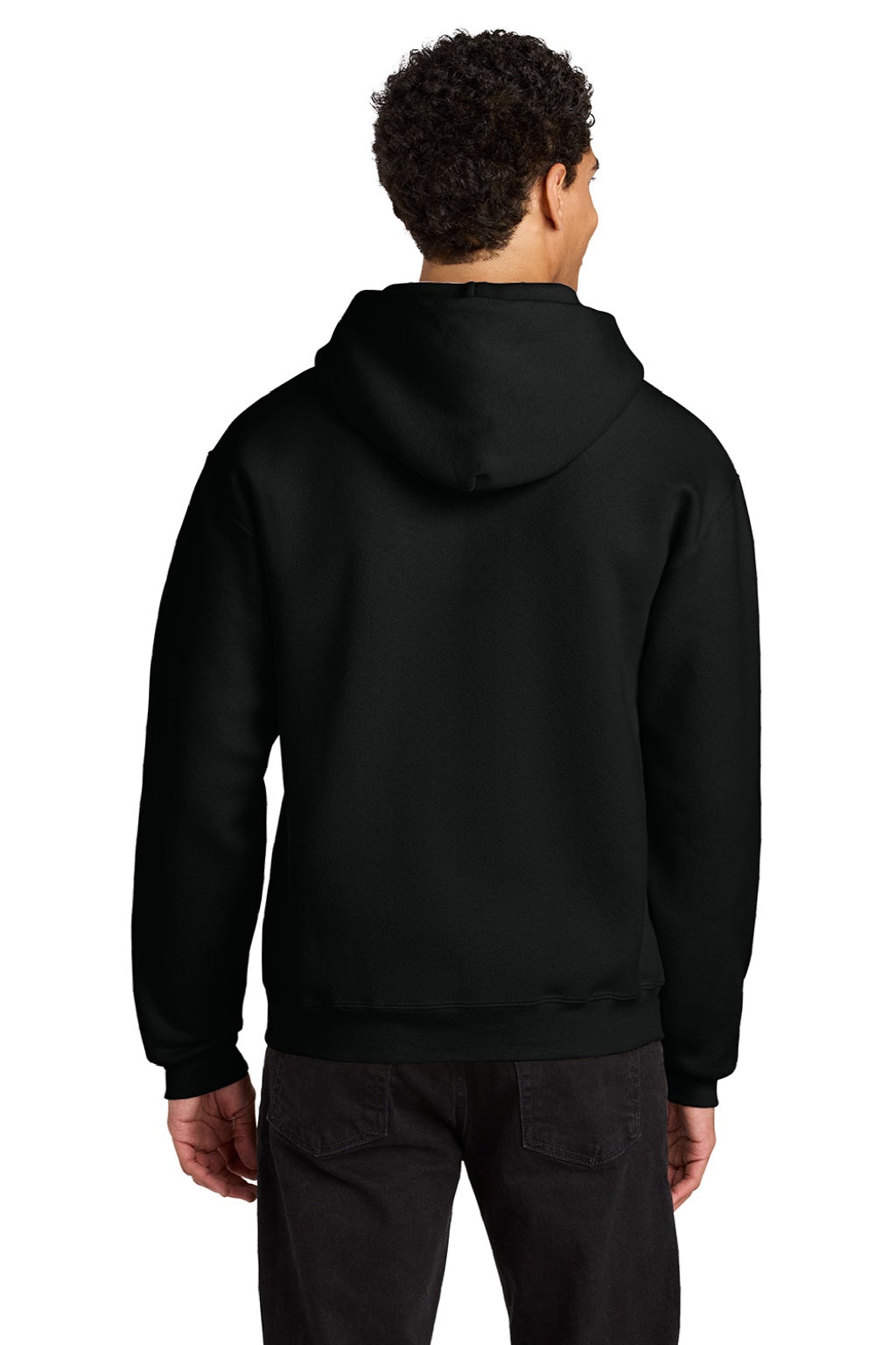 Jerzees H12M Mens Rugged Hooded Sweatshirt Hoodie w/ Pouch Pocket Black Ink Model Back
