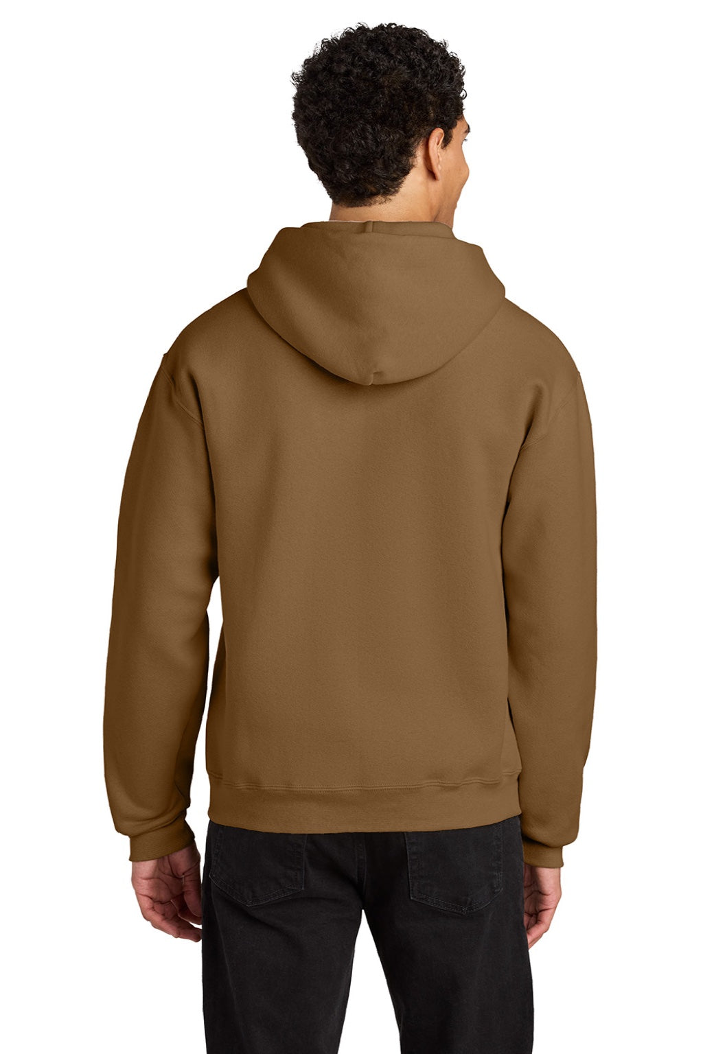 Jerzees H12M Mens Rugged Hooded Sweatshirt Hoodie w/ Pouch Pocket Golden Pecan Brown Model Back