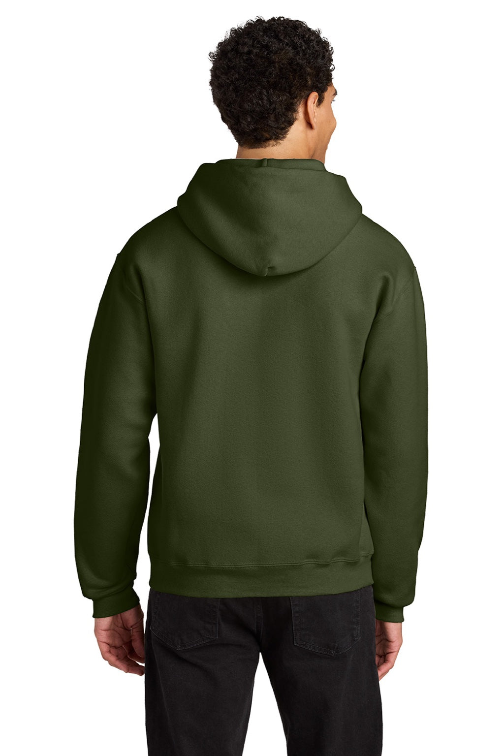 Jerzees H12M Mens Rugged Hooded Sweatshirt Hoodie w/ Pouch Pocket Military Green Model Back