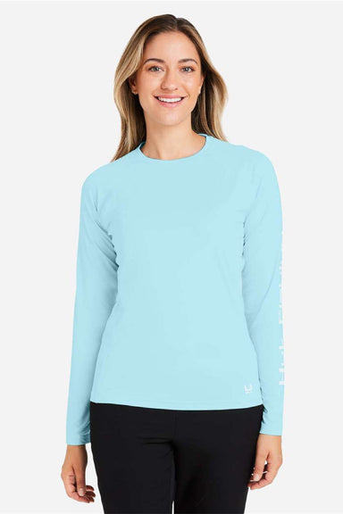 Huk H612L04 Womens LoPro Pursuit Long Sleeve Crewneck T-Shirt Island Paradise Blue Model Front