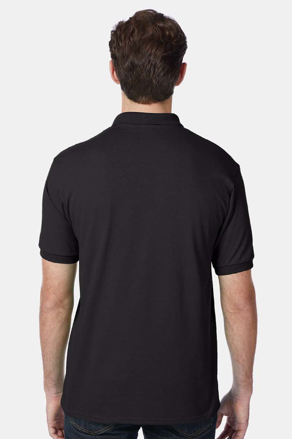 Hanes 054X Mens EcoSmart Short Sleeve Polo Shirt Black Model Back