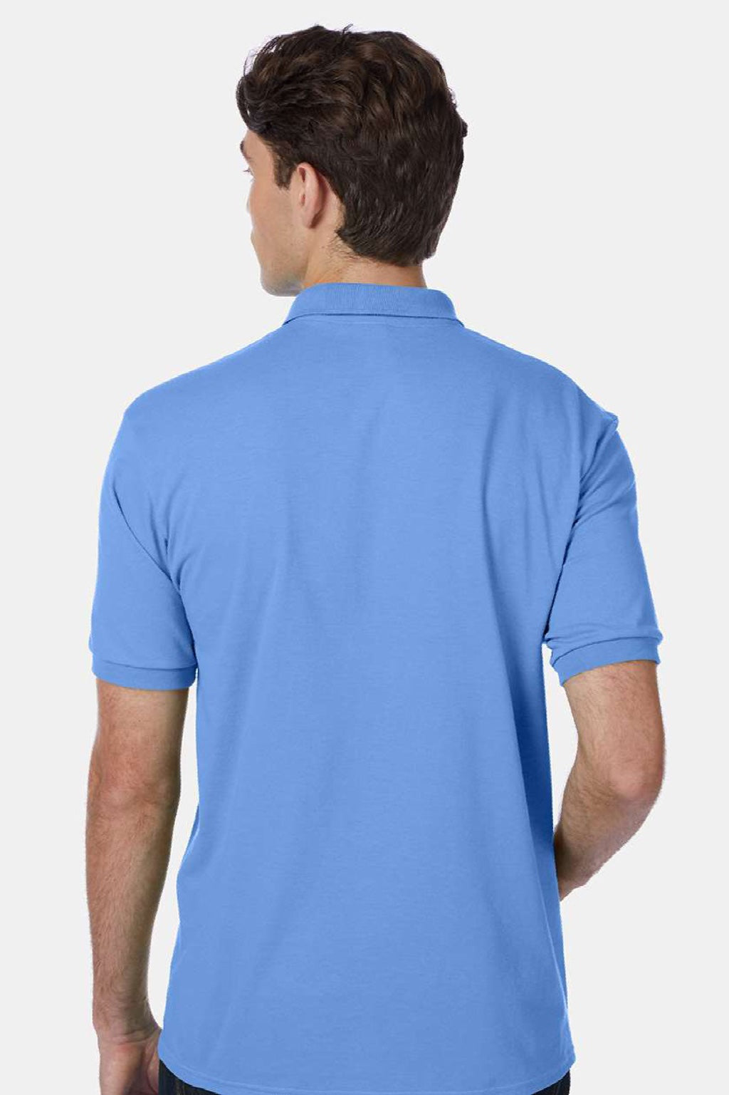 Hanes 054X Mens EcoSmart Short Sleeve Polo Shirt Carolina Blue Model Back