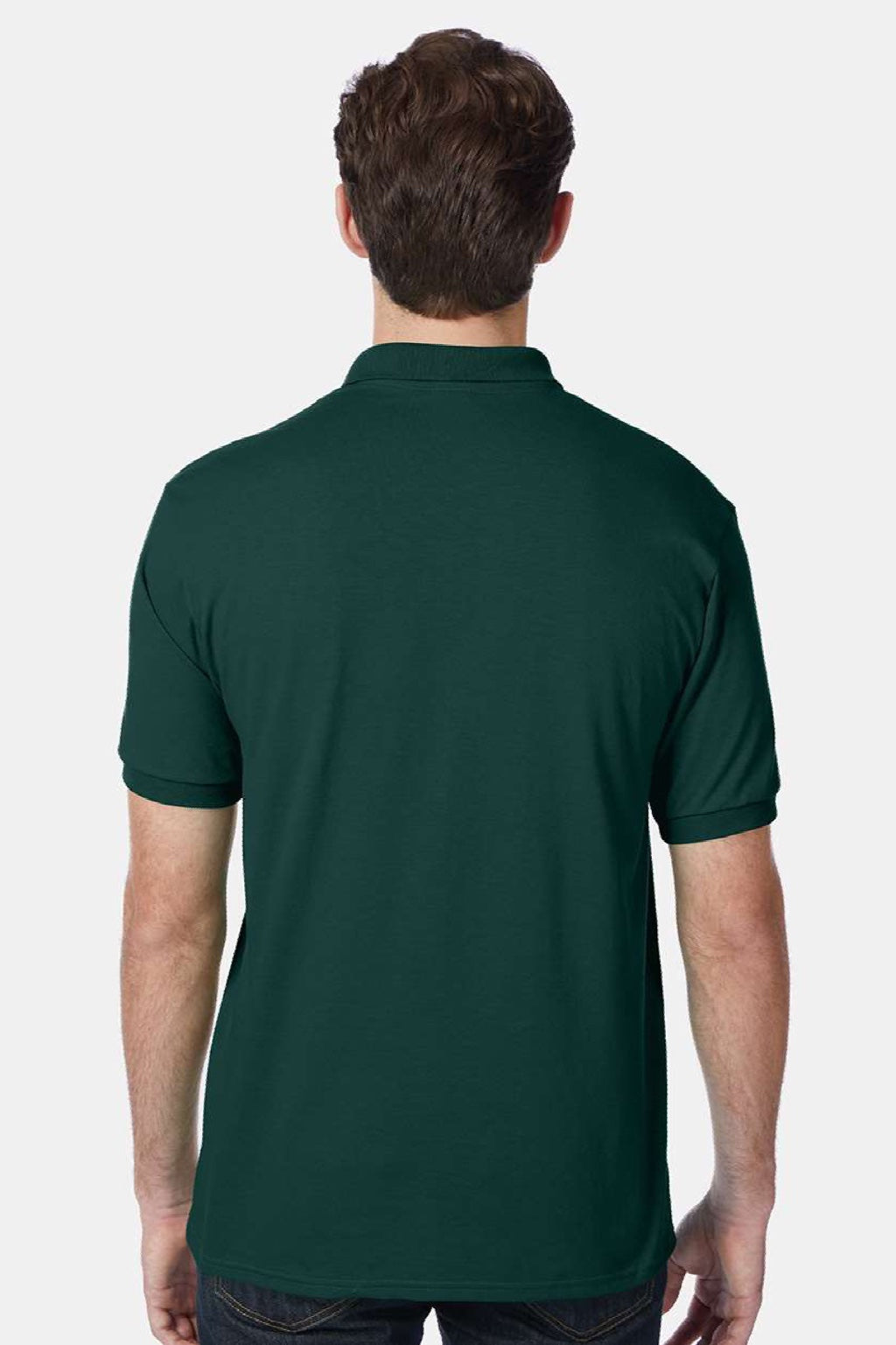Hanes 054X Mens EcoSmart Short Sleeve Polo Shirt Deep Forest Green Model Back