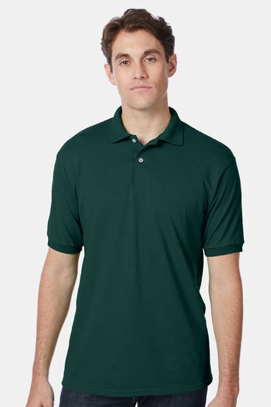 Hanes 054X Mens EcoSmart Short Sleeve Polo Shirt Deep Forest Green Model Front