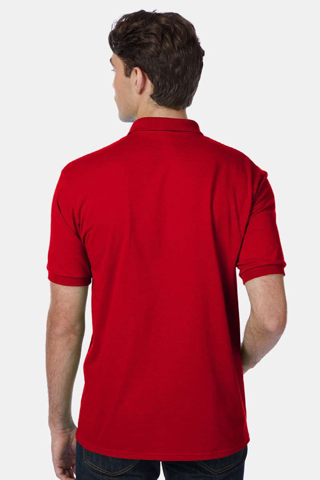 Hanes 054X Mens EcoSmart Short Sleeve Polo Shirt Deep Red Model Back