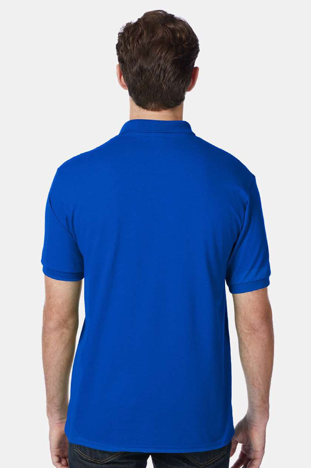 Hanes 054X Mens EcoSmart Short Sleeve Polo Shirt Deep Royal Blue Model Back