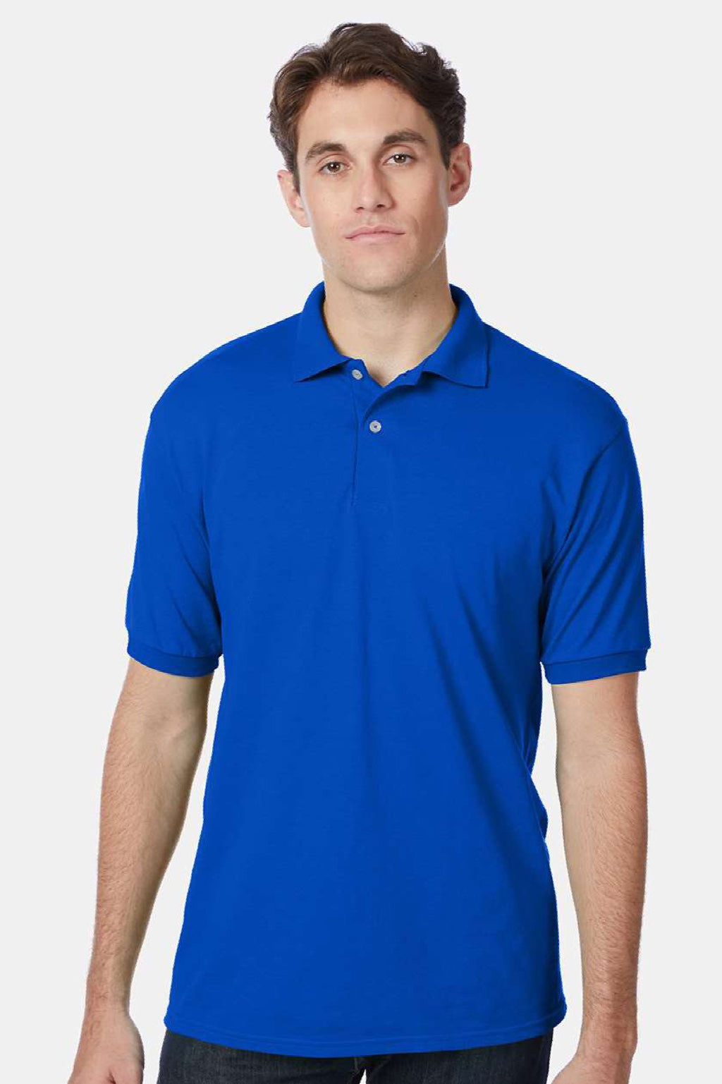 Hanes 054X Mens EcoSmart Short Sleeve Polo Shirt Deep Royal Blue Model Front