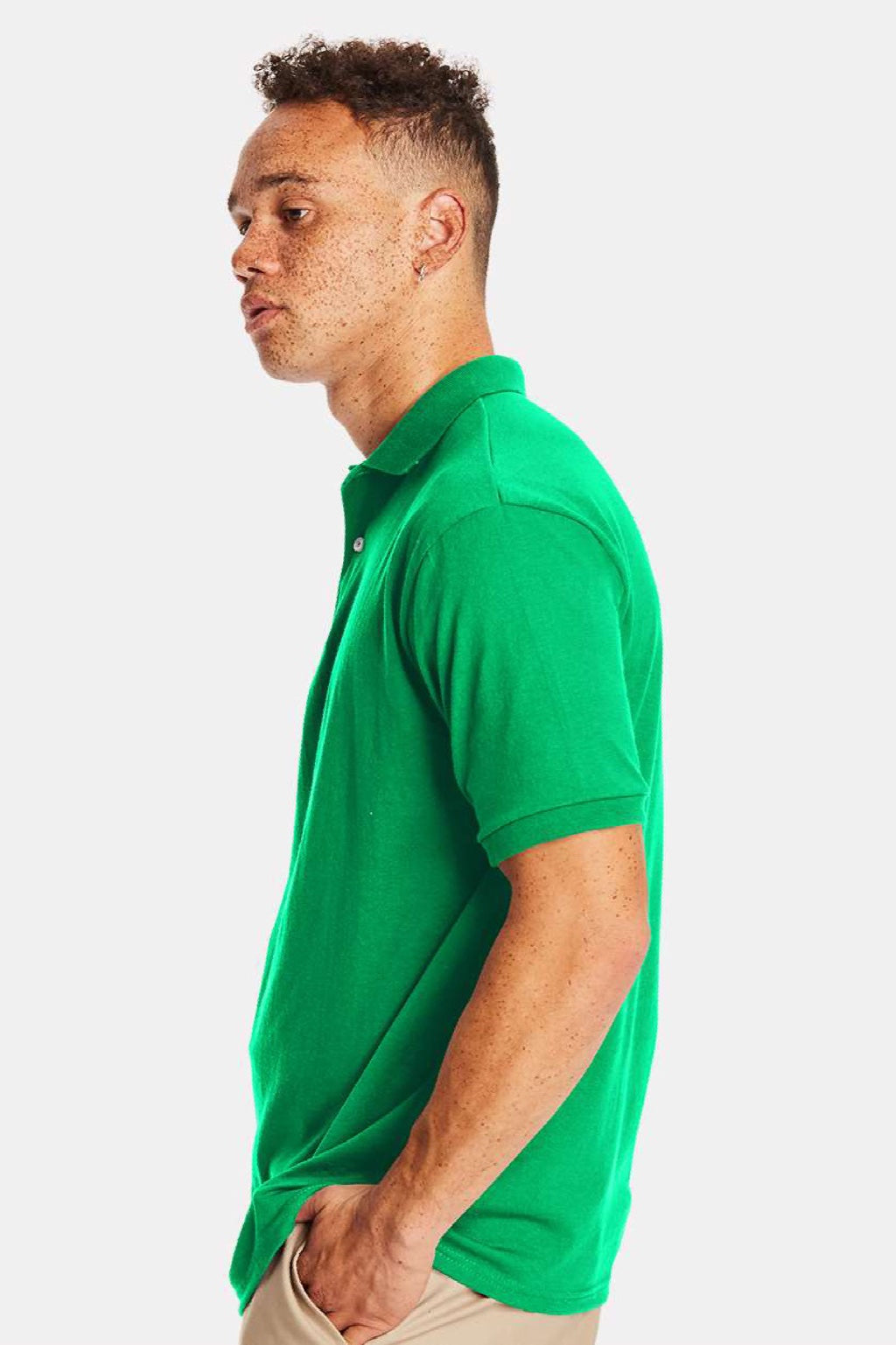 Hanes 054X Mens EcoSmart Short Sleeve Polo Shirt Kelly Green Model Side