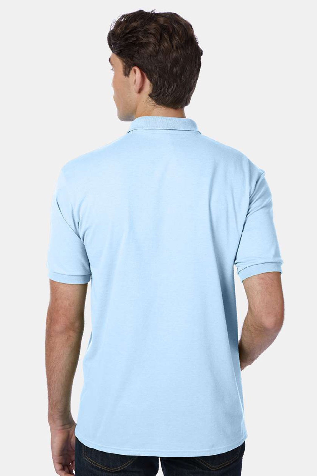 Hanes 054X Mens EcoSmart Short Sleeve Polo Shirt Light Blue Model Back