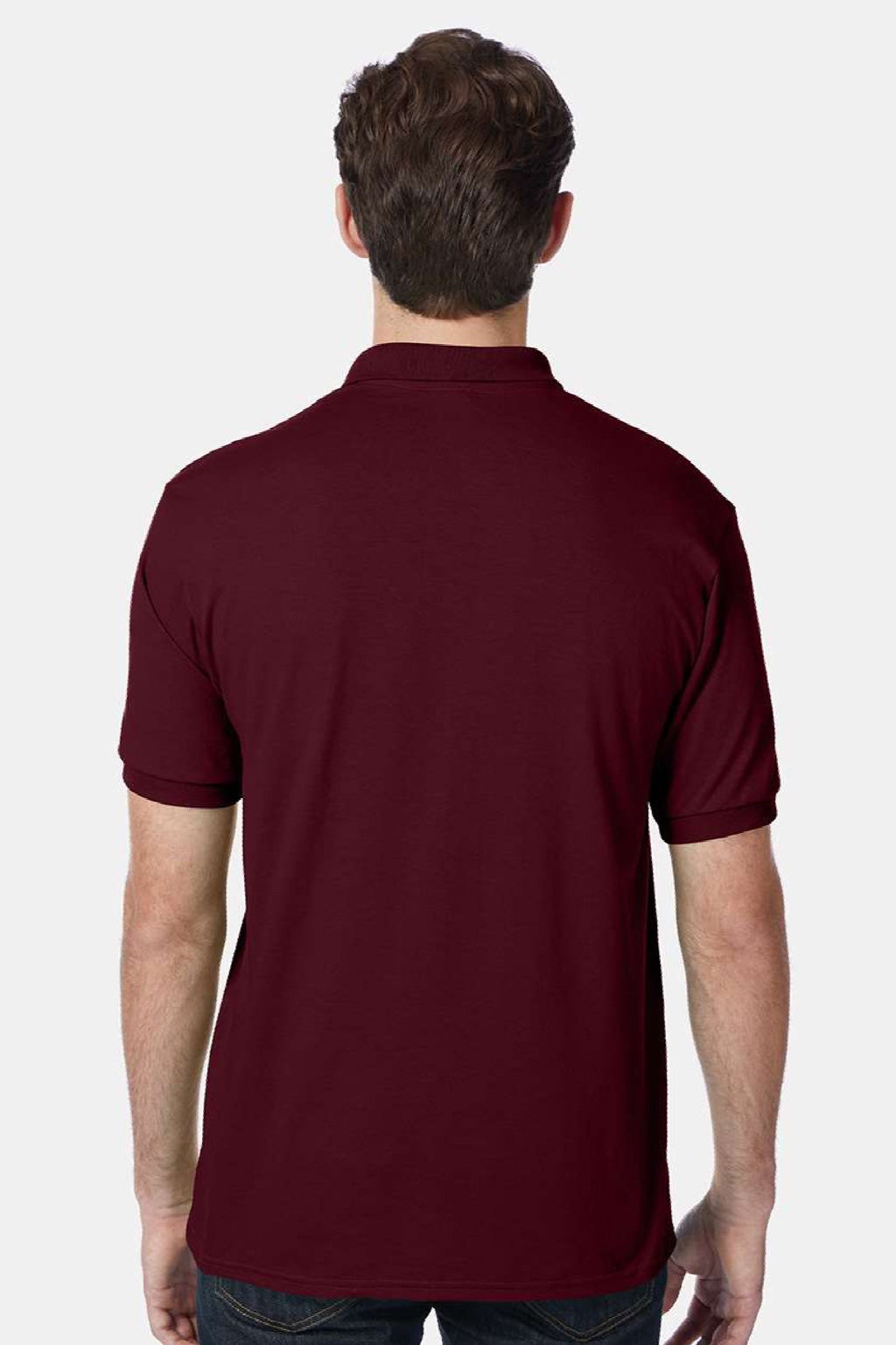 Hanes 054X Mens EcoSmart Short Sleeve Polo Shirt Maroon Model Back