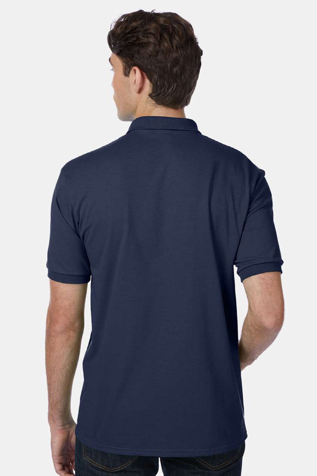 Hanes 054X Mens EcoSmart Short Sleeve Polo Shirt Navy Blue Model Back