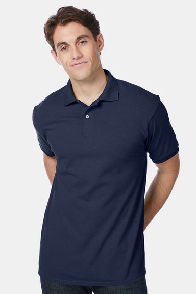 Hanes 054X Mens EcoSmart Short Sleeve Polo Shirt Navy Blue Model Front