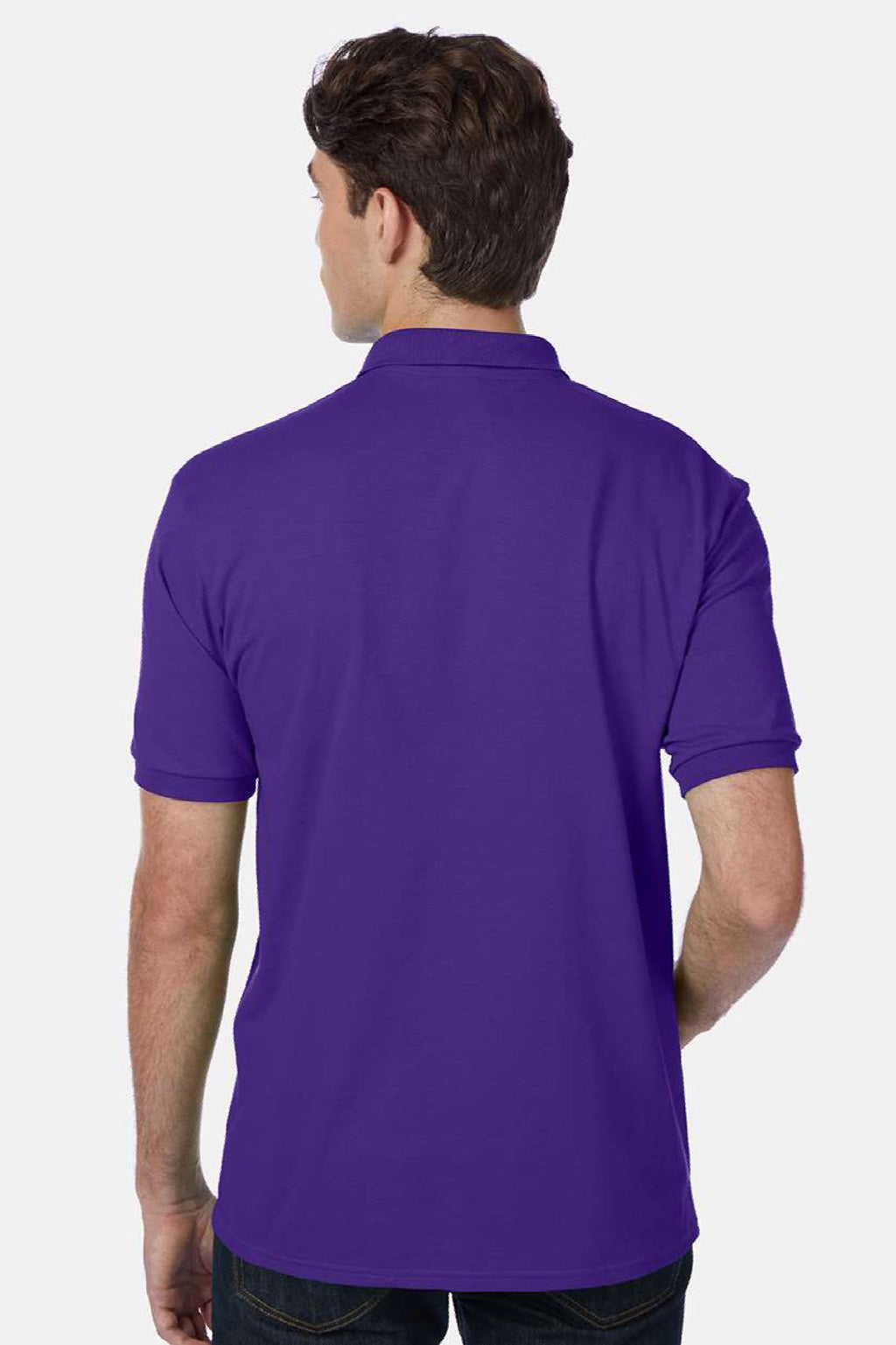 Hanes 054X Mens EcoSmart Short Sleeve Polo Shirt Purple Model Back