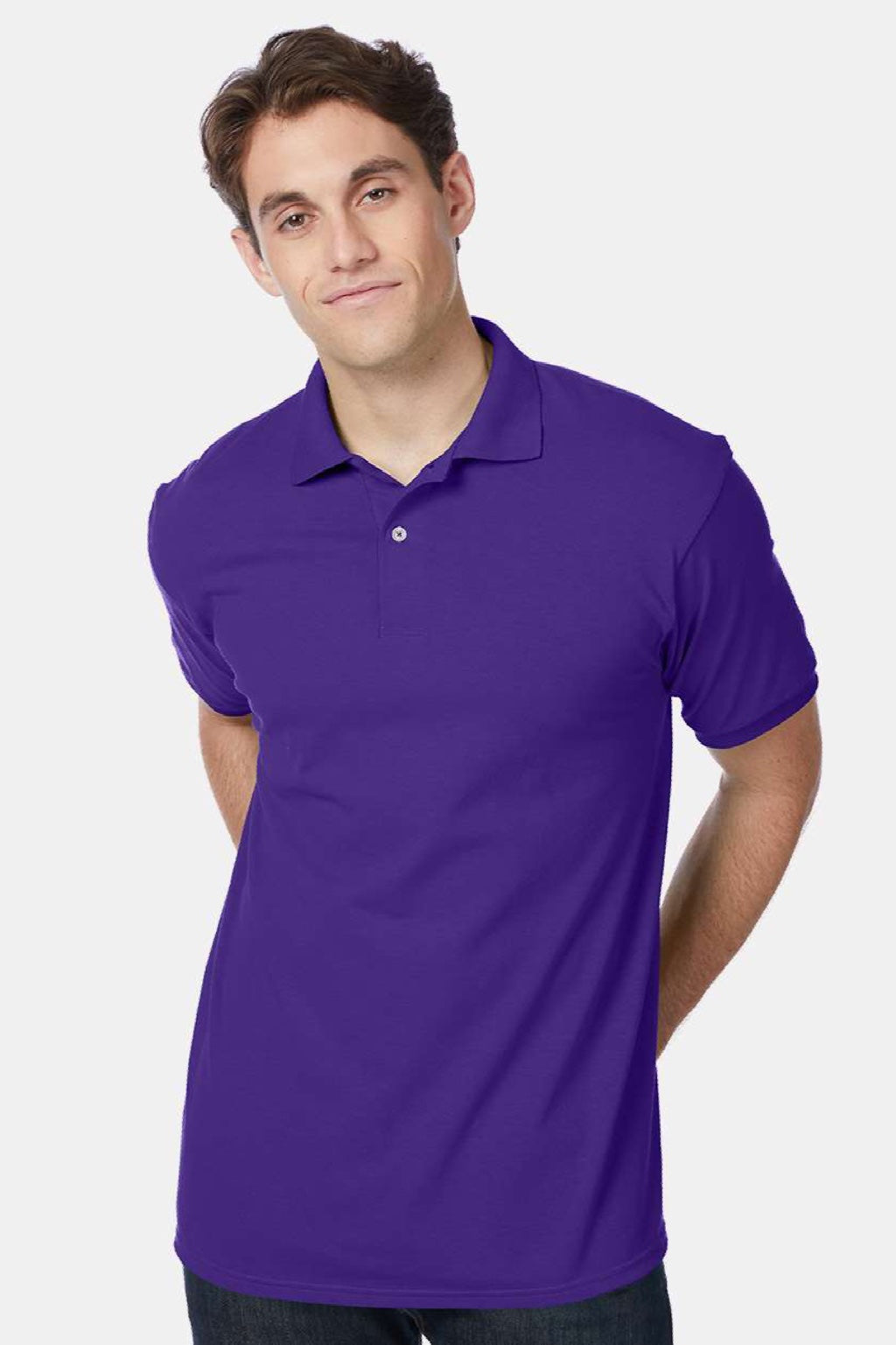 Hanes 054X Mens EcoSmart Short Sleeve Polo Shirt Purple Model Front