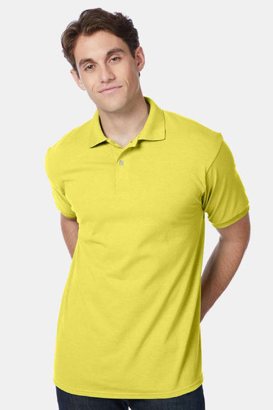 Hanes 054X Mens EcoSmart Short Sleeve Polo Shirt Yellow Model Front