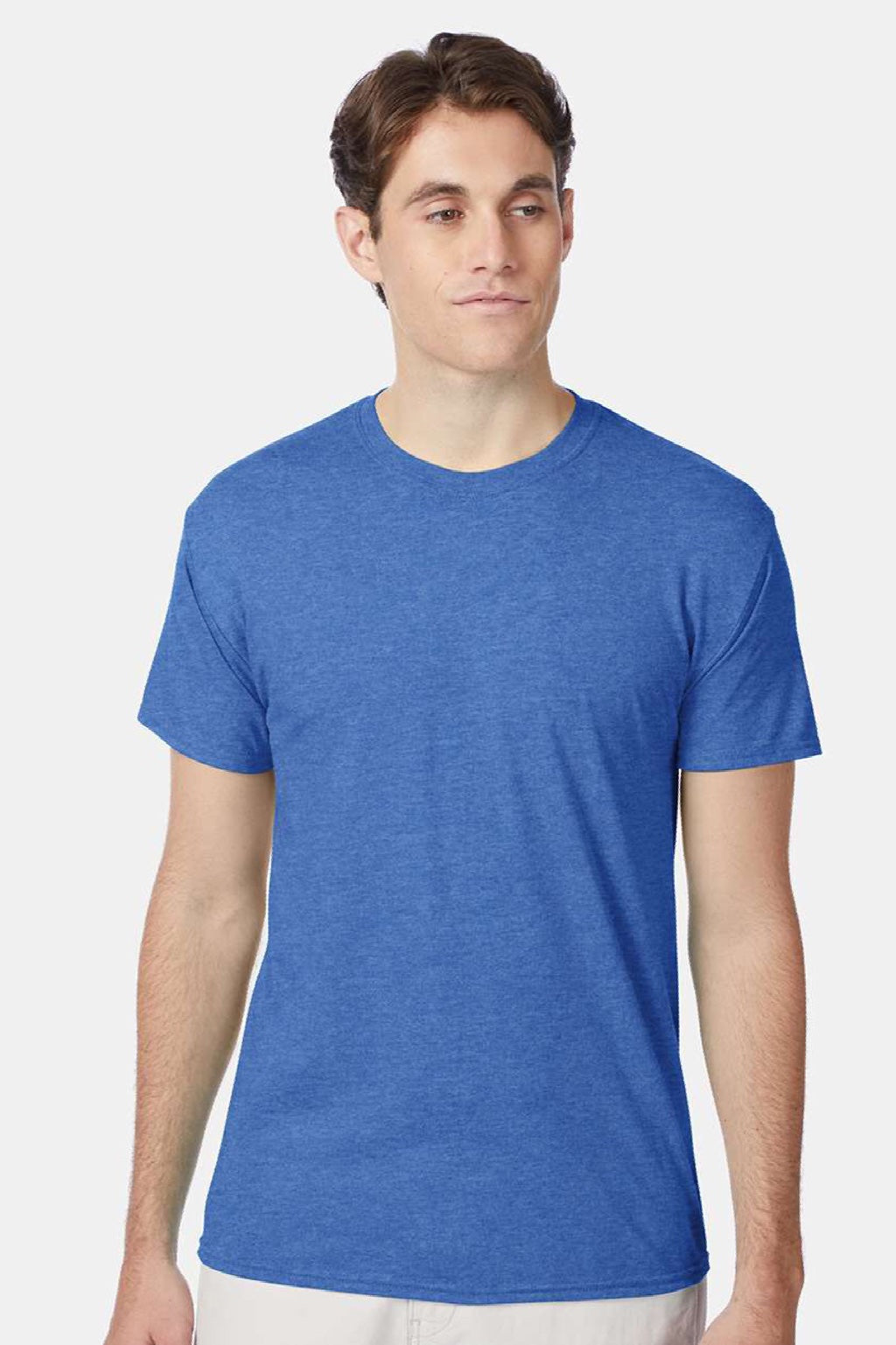 Hanes 42TB Mens Perfect-T Moisture Wicking Short Sleeve Crewneck T-Shirt Heather Bonnet Blue Model Front