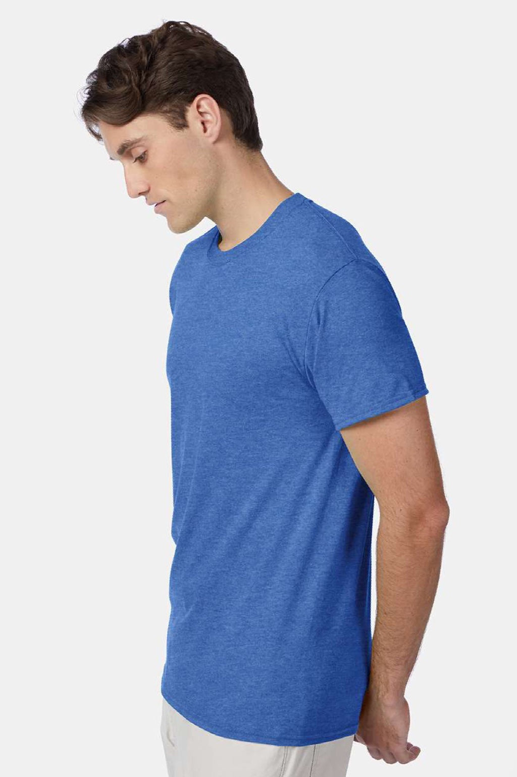 Hanes 42TB Mens Perfect-T Moisture Wicking Short Sleeve Crewneck T-Shirt Heather Bonnet Blue Model Side