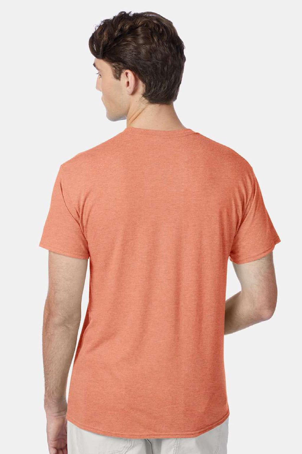 Hanes 42TB Mens Perfect-T Moisture Wicking Short Sleeve Crewneck T-Shirt Heather Cantaloupe Orange Model Back